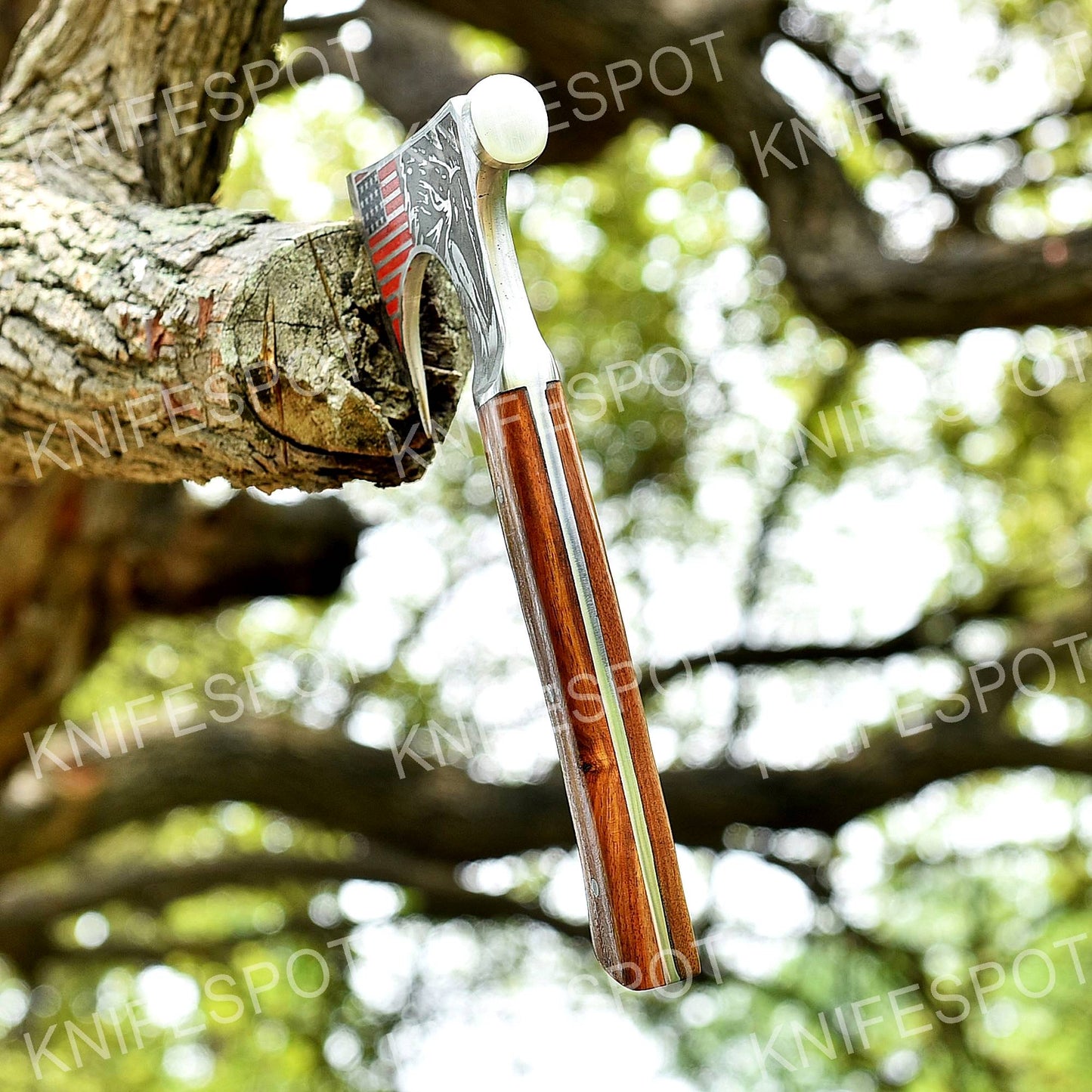 Handmade Axe with Striking American Flag Design With Leather Gift 4rt of July