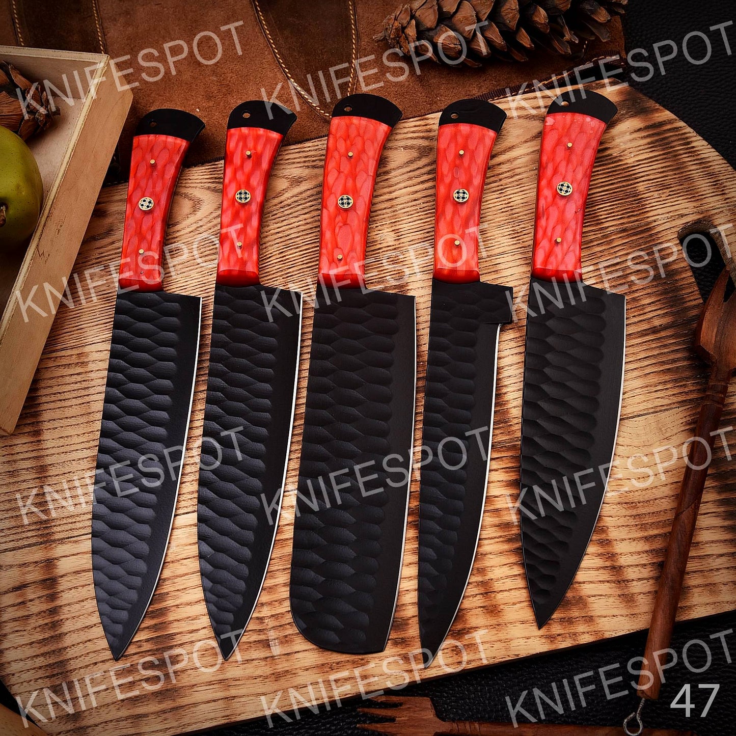 Handmade Damascus Chef Knife Set With Leather Bag