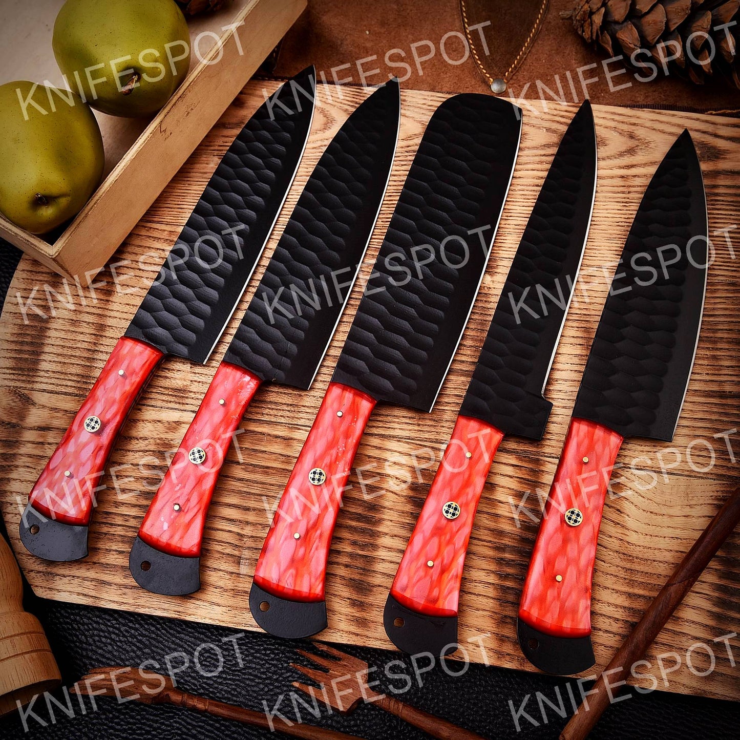 Handmade Damascus Chef Knife Set With Leather Bag