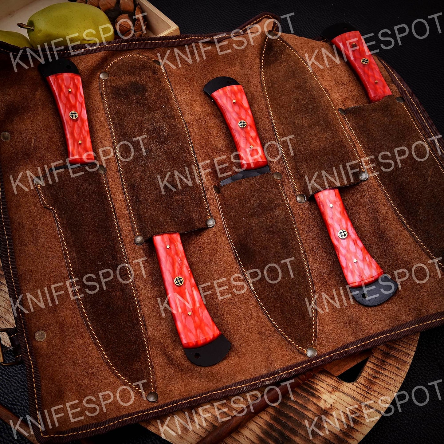 Handmade Damascus Chef Knife Set With Leather Bag