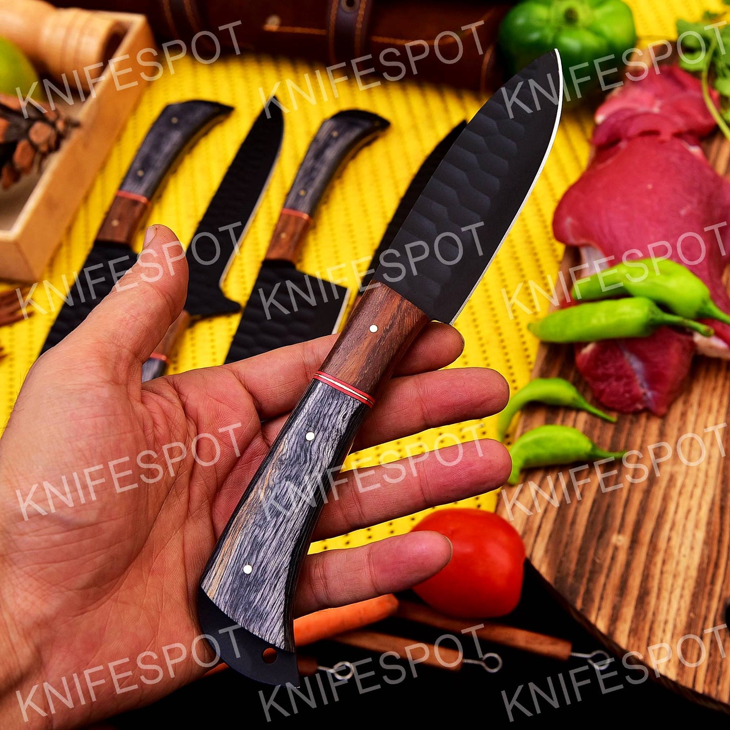 Handmade Damascus Chef Knife Set With Leather Bag