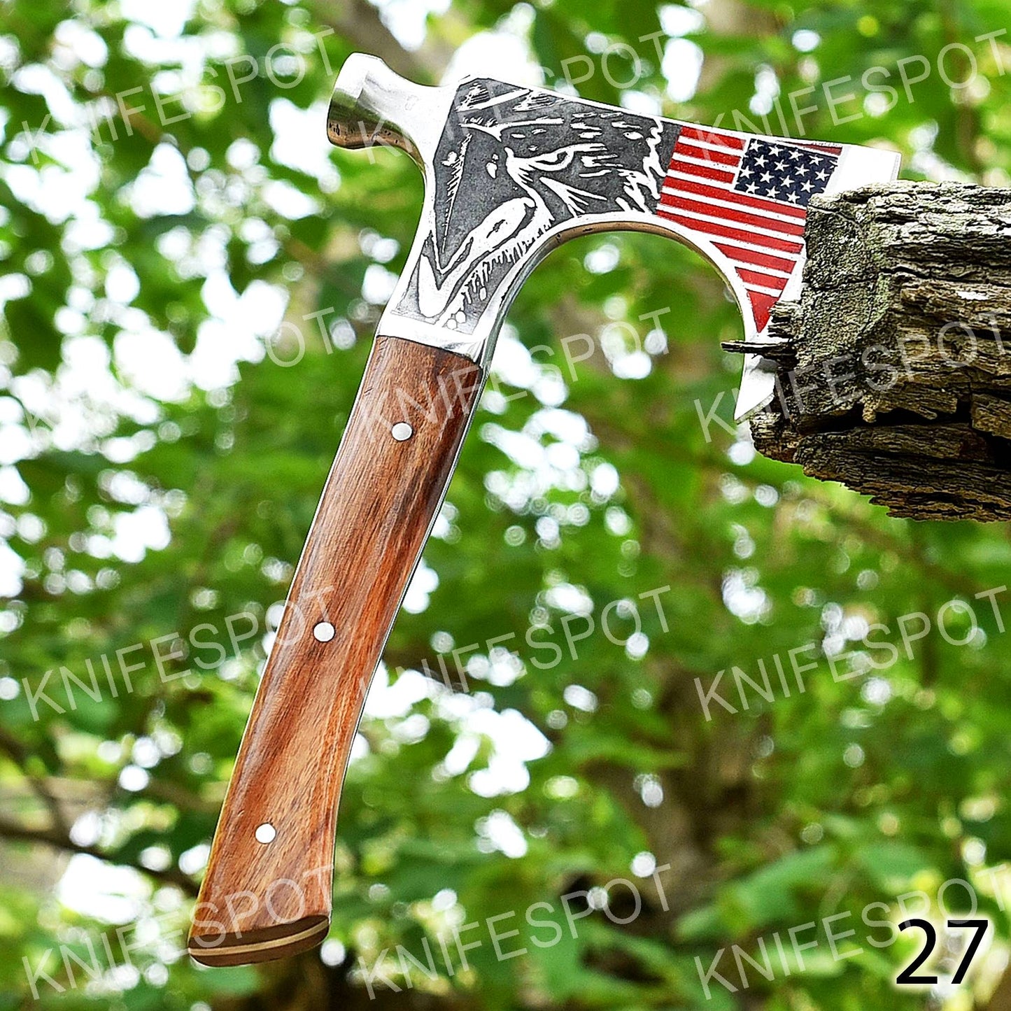 Handmade Axe with Striking American Flag Design With Leather Gift 4rt of July