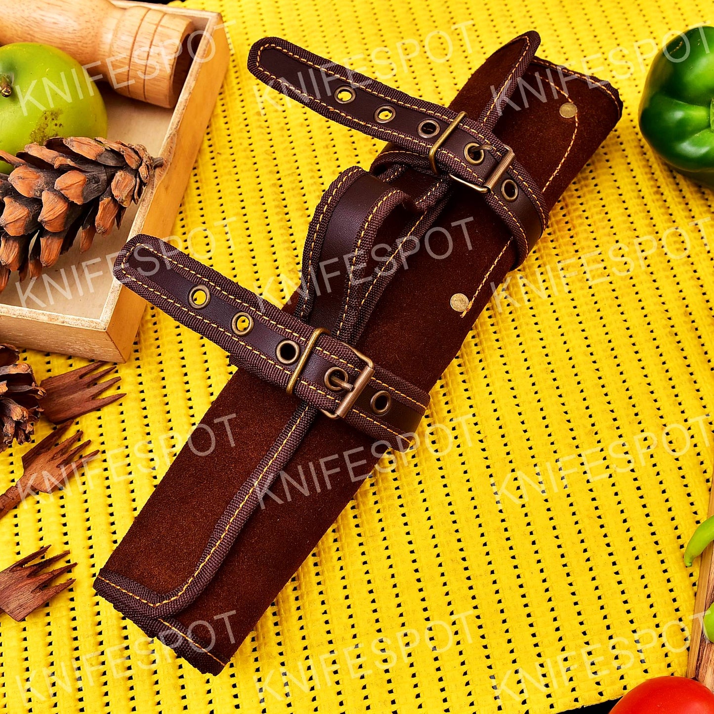 Handmade Damascus Chef Knife Set With Leather Bag