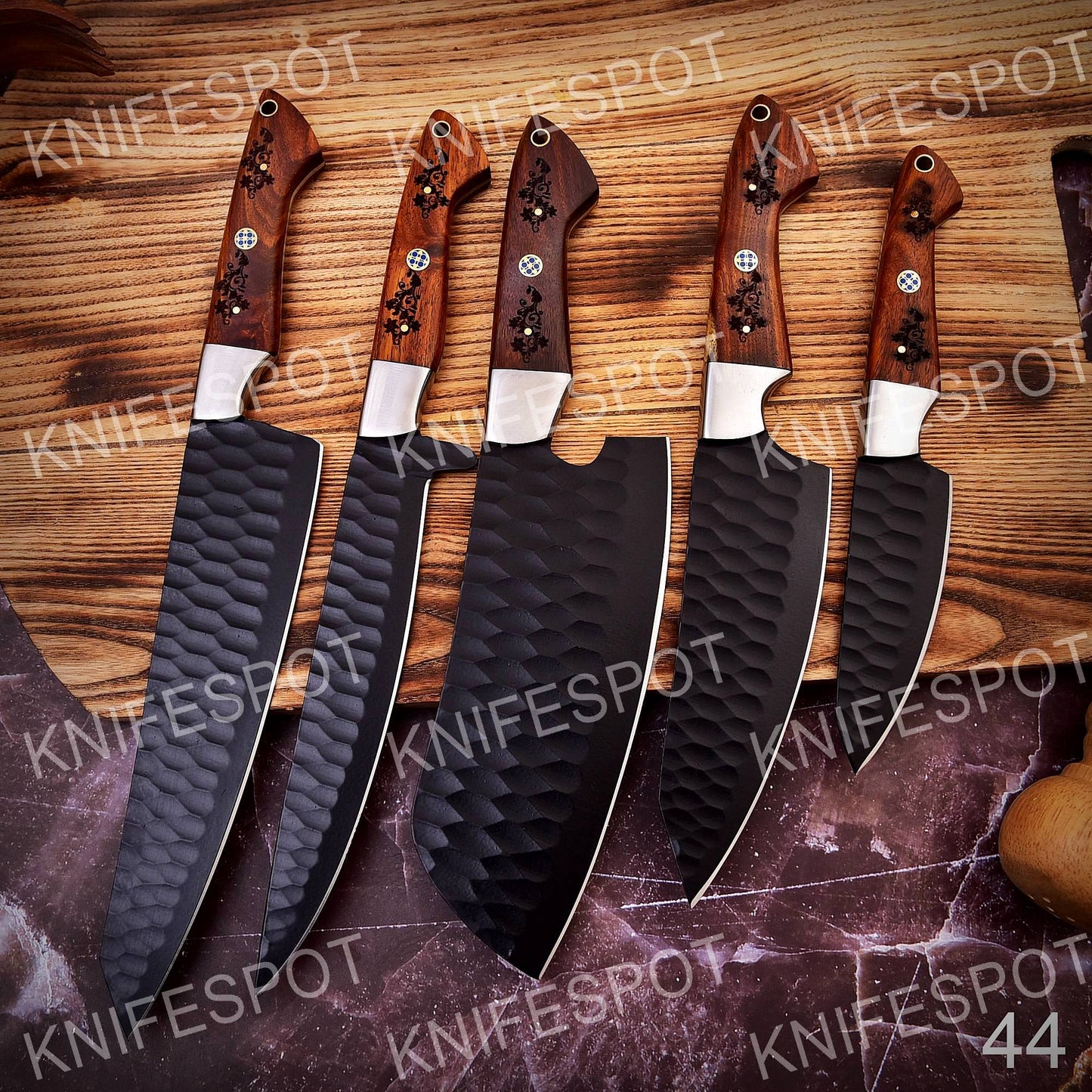 Handmade Damascus Chef Knife Set With Leather Bag