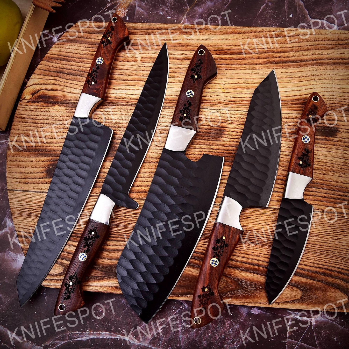 Handmade Damascus Chef Knife Set With Leather Bag