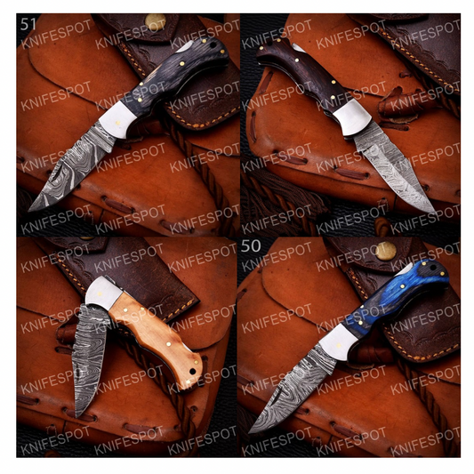 Damascus Folding Knife Handmade Folding Knife With Leather Bag